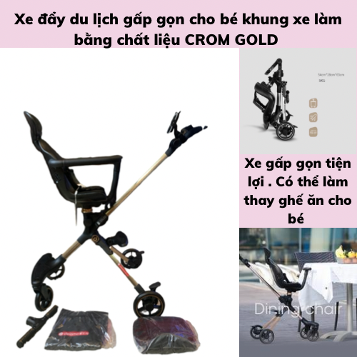 Xe đẩy du lịch gấp gọn khung mạ vàng