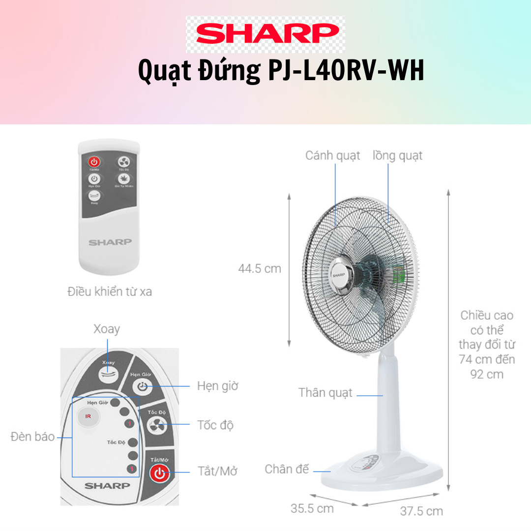 Quạt lửng Sharp PJ-L40RV-LG/WH/DG  - Sản xuất tại Việt Nam - Hàng Chính Hãng