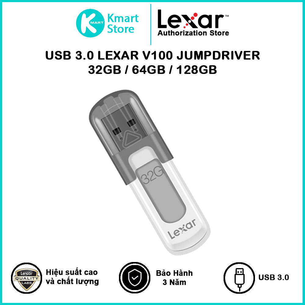 USB Lexar V100 JumpDrive 32GB / 64GB / 128GB - USB 3.0 - Hàng Chính Hãng