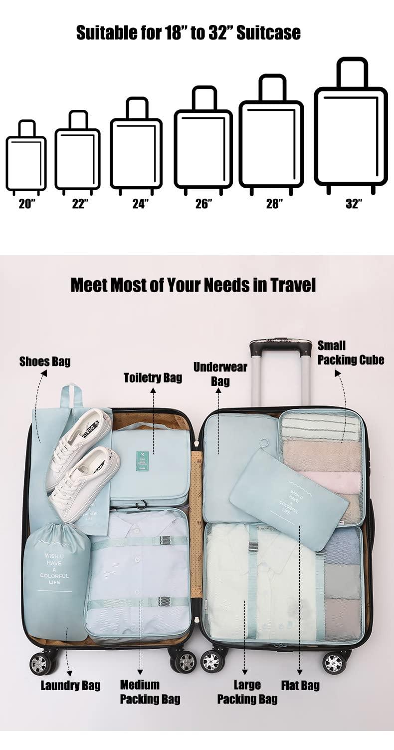 Bộ khối 7 phần, bộ tổ chức hành lý hành lý, túi lưu trữ, vỏ đóng gói vỏ, bao gồm quần áo, túi giày và túi văn hóa s
