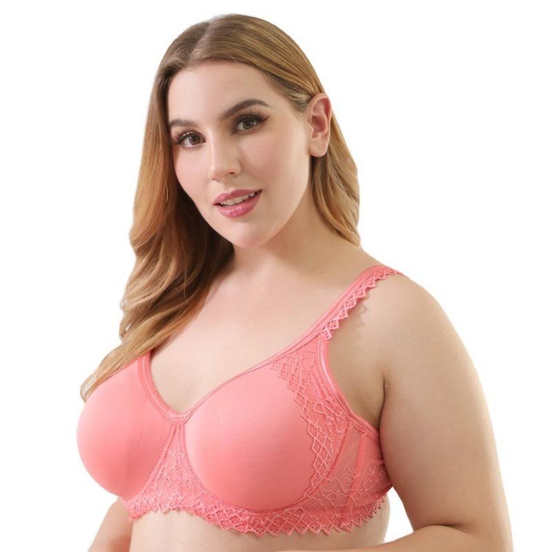 Plus Kích Thước Áo Ngực Đúc Nữ Ren Dây Vòng Push Up Mỏng Thoáng Khí Đồ Lót Hàng Ngày Áo Lót Cốc Lớn UA Kích Thước Áo màu Hồng