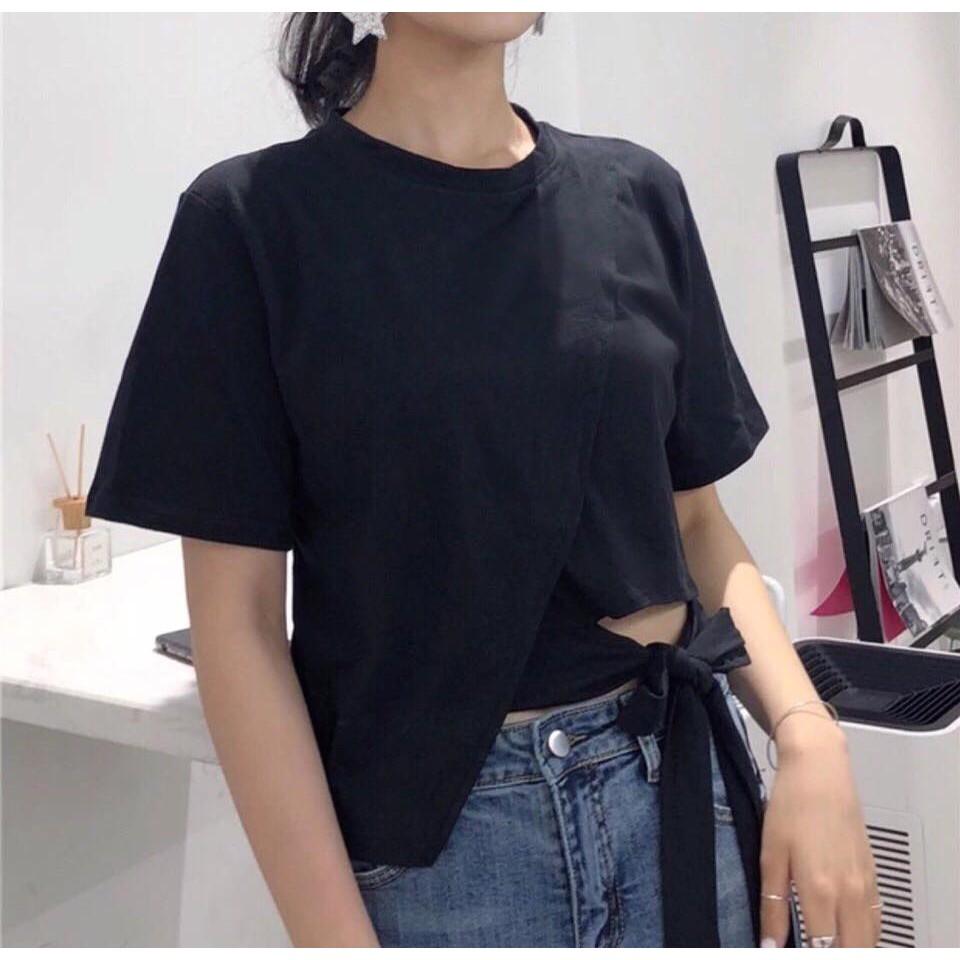 Áo Thun Nữ Croptop Thắt Nơ Độc Đáo, Cá Tính Hottrend Hè 2021