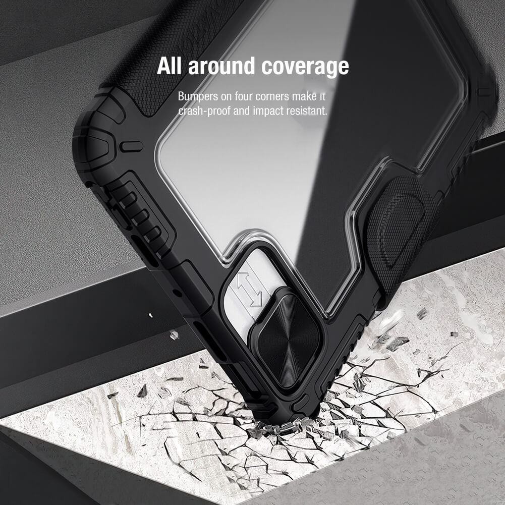 Bao da chống sốc cho iPad Mini 6 hiệu Nillkin Bumper Pro có ngăn đựng bút chống va đập, mặt lưng show Logo táo, cơ chế smartsleep, nắp bảo vệ Camera 1.1mm - hàng chính hãng