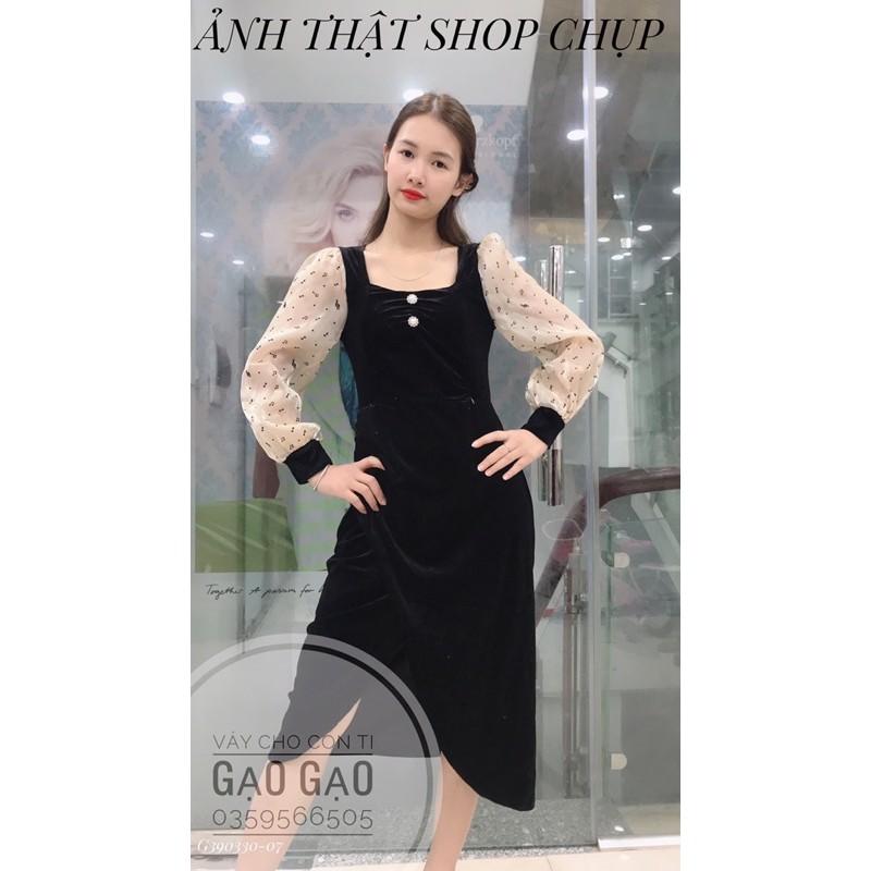Váy nhung phối tay tơ cho con búKÈM ẢNH THẬT