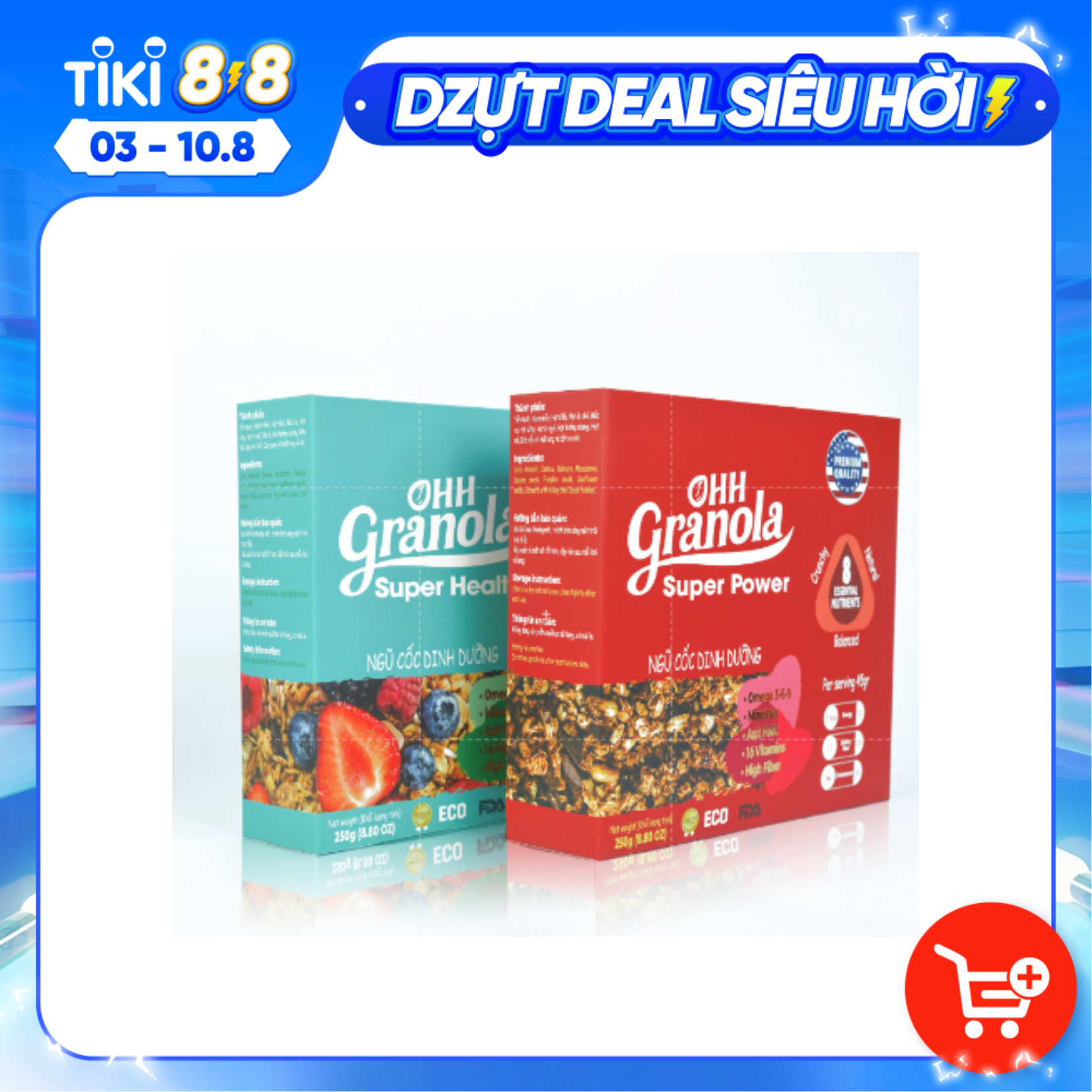 Ăn Liền Không Nấu OHH Granola - Ngũ Cốc Tập Gym Hoa Quả Sấy Khô + Ngũ Cốc Tăng Cơ Yến mạch, mắc ca, hạt óc chó,danh chế độ Eat Clean Combo 02 x Hộp 250g, Tiêu chuẩn chất lượng FDA Hoa Kỳ