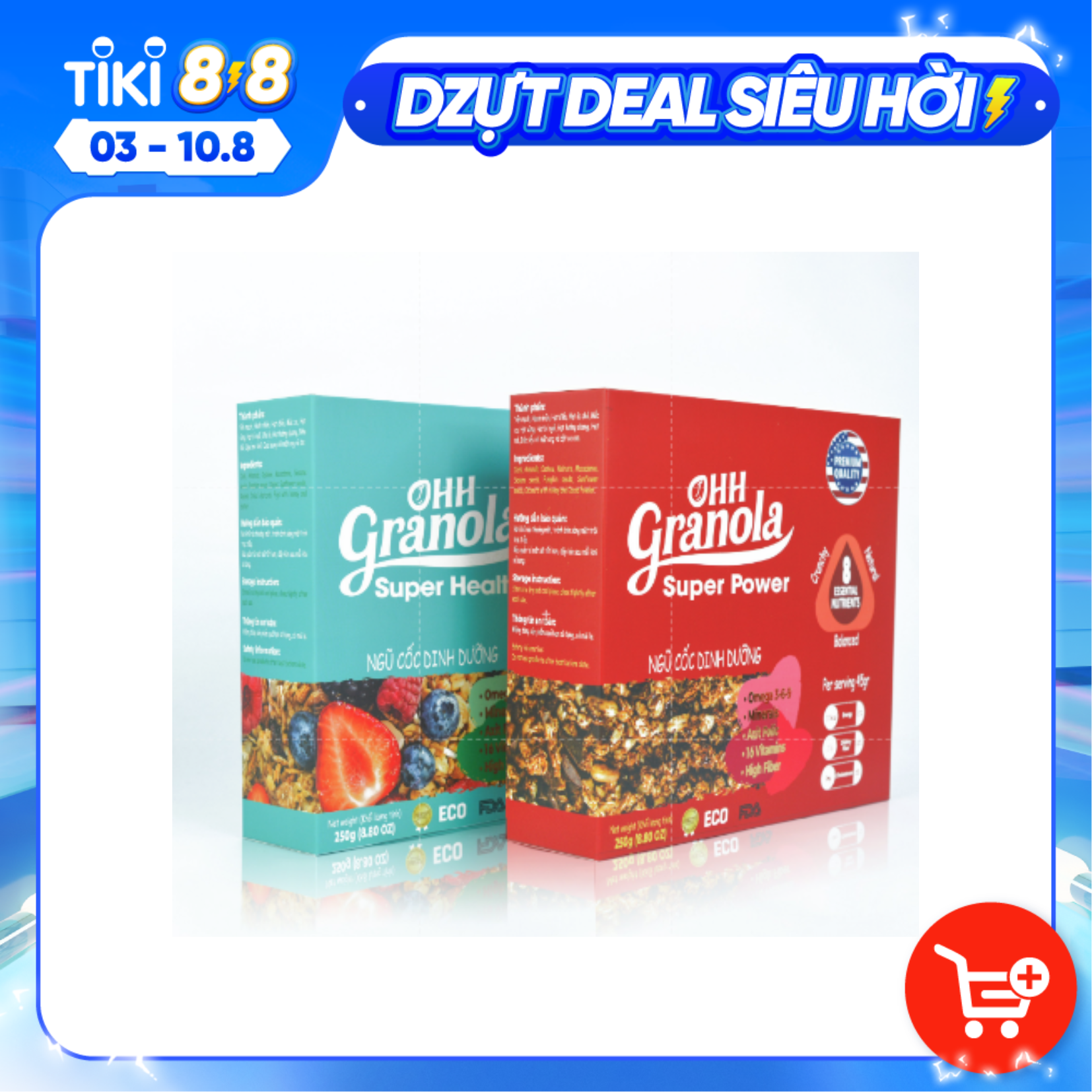 Ăn Liền Không Nấu OHH Granola - Ngũ Cốc Tập Gym  Hoa Quả Sấy Khô + Ngũ Cốc Tăng Cơ Yến mạch, mắc ca, hạt óc chó,danh chế độ Eat Clean Combo 02 x Hộp 250g, Tiêu chuẩn chất lượng FDA Hoa Kỳ