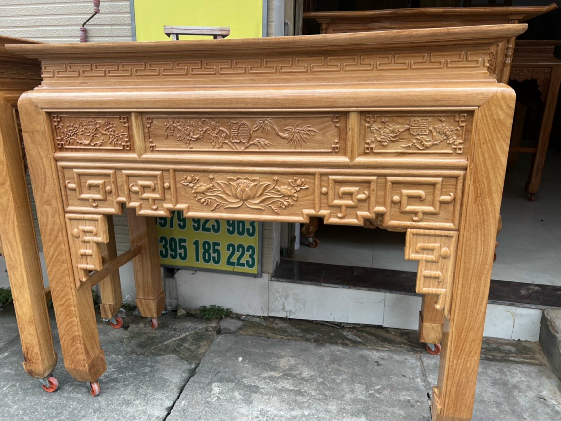 Bàn gia tiên -Bàn thờ 2 tầng gỗ gõ đỏ ngang 1 M 27