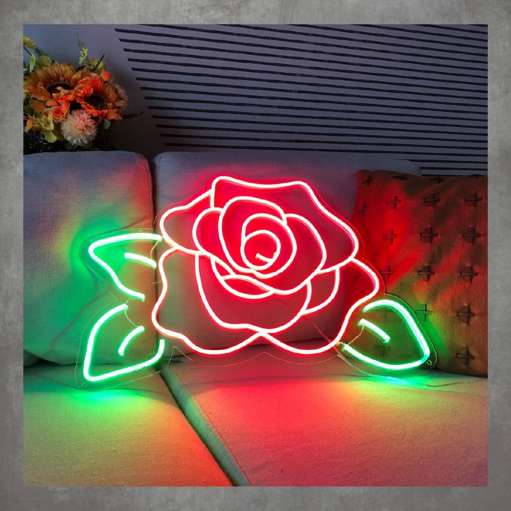 Đèn neon trang trí BÔNG HOA HỒNG - Phù hợp trang trí tường, để bàn, phụ kiện decor nhà