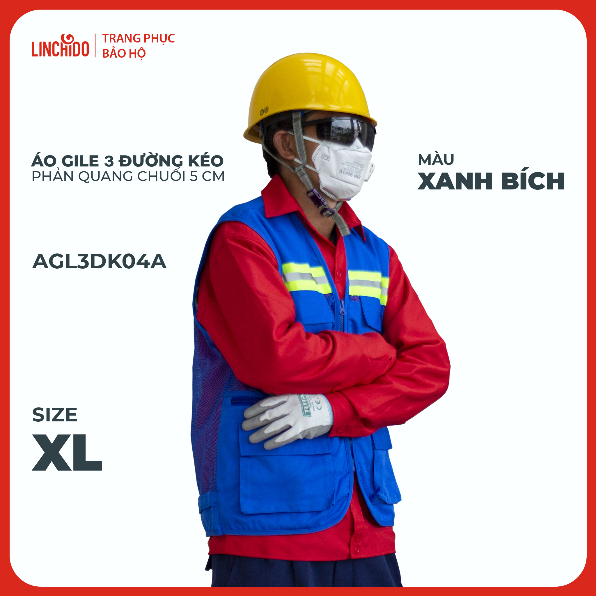 Áo Gile Kỹ Sư, Giám Sát Công Trình, Bảo Hộ Lao Động, 3 Đường Kéo, 6 Túi - Mã AGL3DK04A