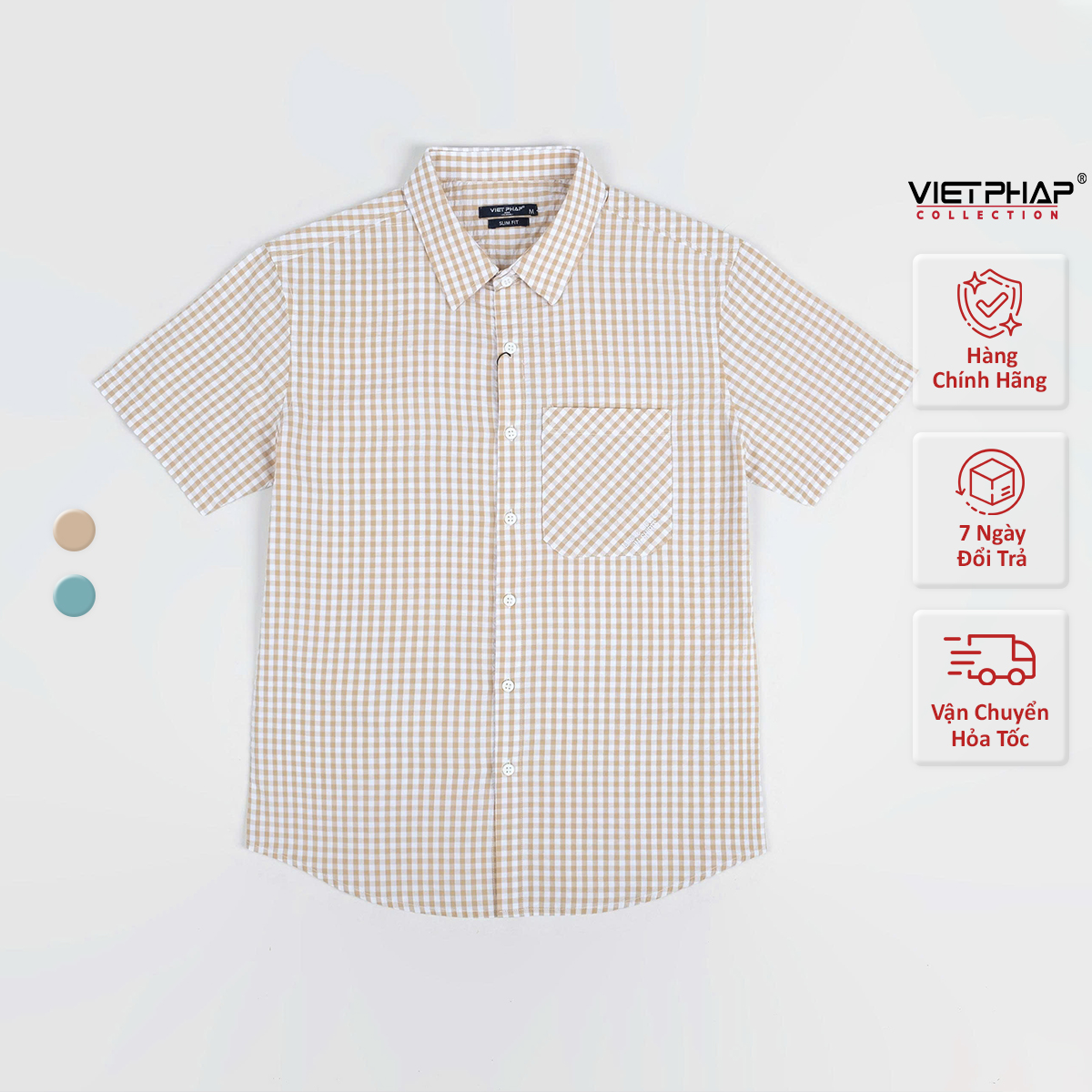 Áo Sơ Mi Nam Ngắn Tay VIỆT PHÁP/  Form Regular, Chất liệu Cotton Cao Cấp thoáng mát, thấm hút mồ hôi 2001
