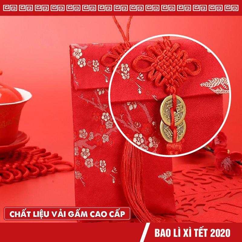 Bao Lì Xì Vải Gấm Nhiều Hoa Văn Cao cấp Mẫu Kiểu Dọc