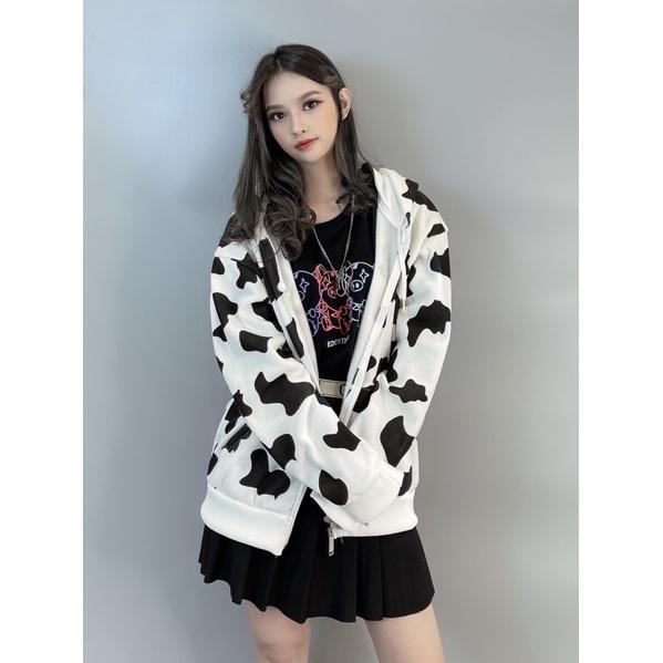 Áo khoác bò sữa nỉ bông dày dặn hàng quảng châu form rộng unisex áo khoác zip BÒ SỮA - TOPTEEN 3420