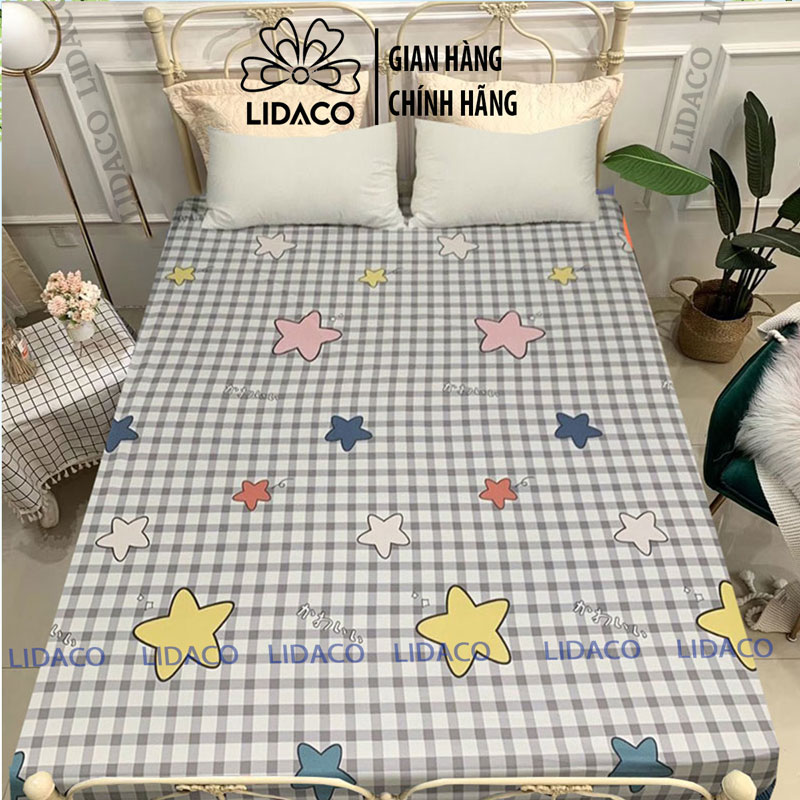 Ga Chống Thấm Cotton LIDACO Cao Cấp - Kẻ sao - 2m2x2mxdưới12cm