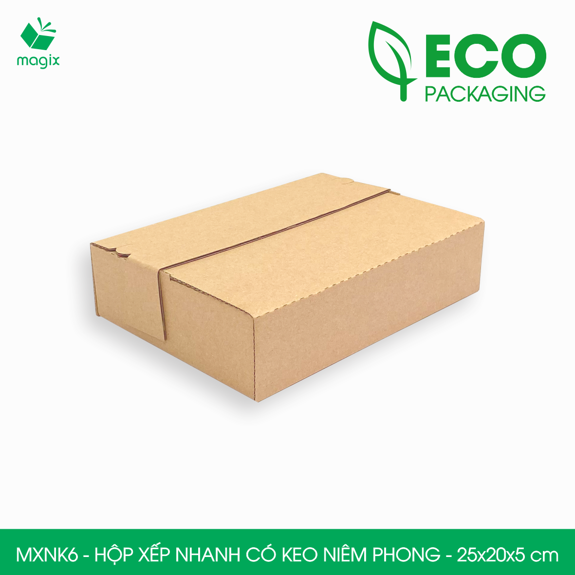 MXNK6 - 25x20x5 cm - 100 hộp carton đóng hàng xếp nhanh có keo niêm phong - Hộp gói hàng, hộp quà