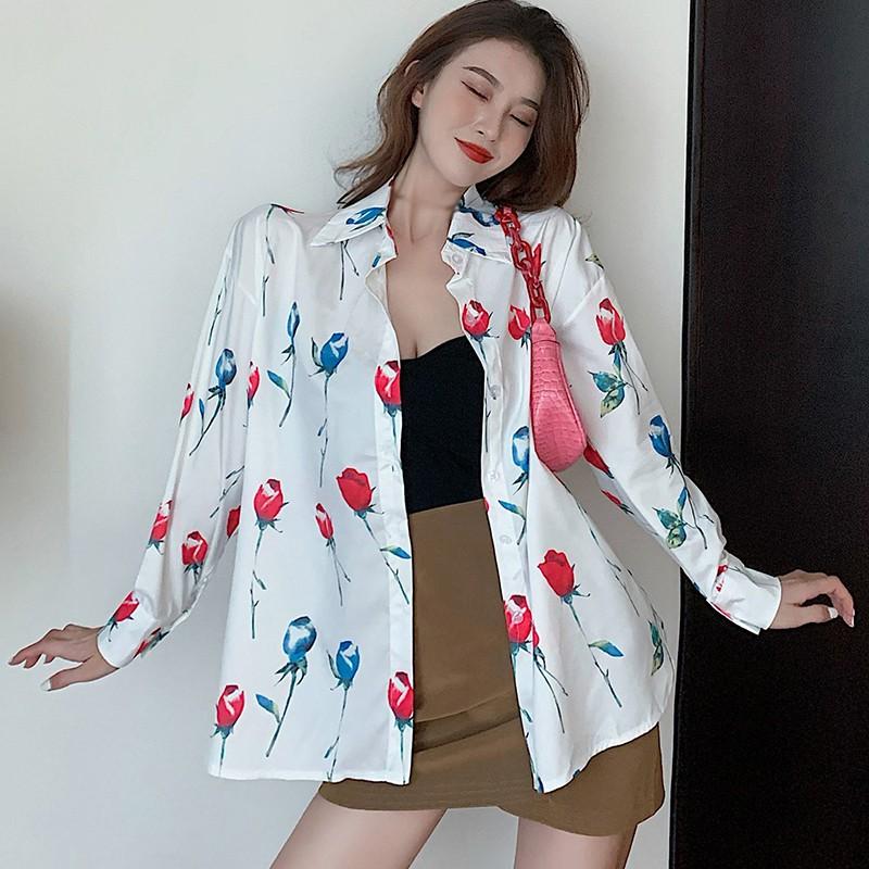 Áo Sơ Mi Tay Dài Dáng Rộng In Họa Tiết Cá Tính Cho Nữ