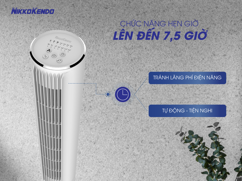 Quạt tháp Nikkokendo FT-36 có remote điều khiển từ xa xoay 360 độ hẹn giờ lọc không khí - Hàng chính hãng