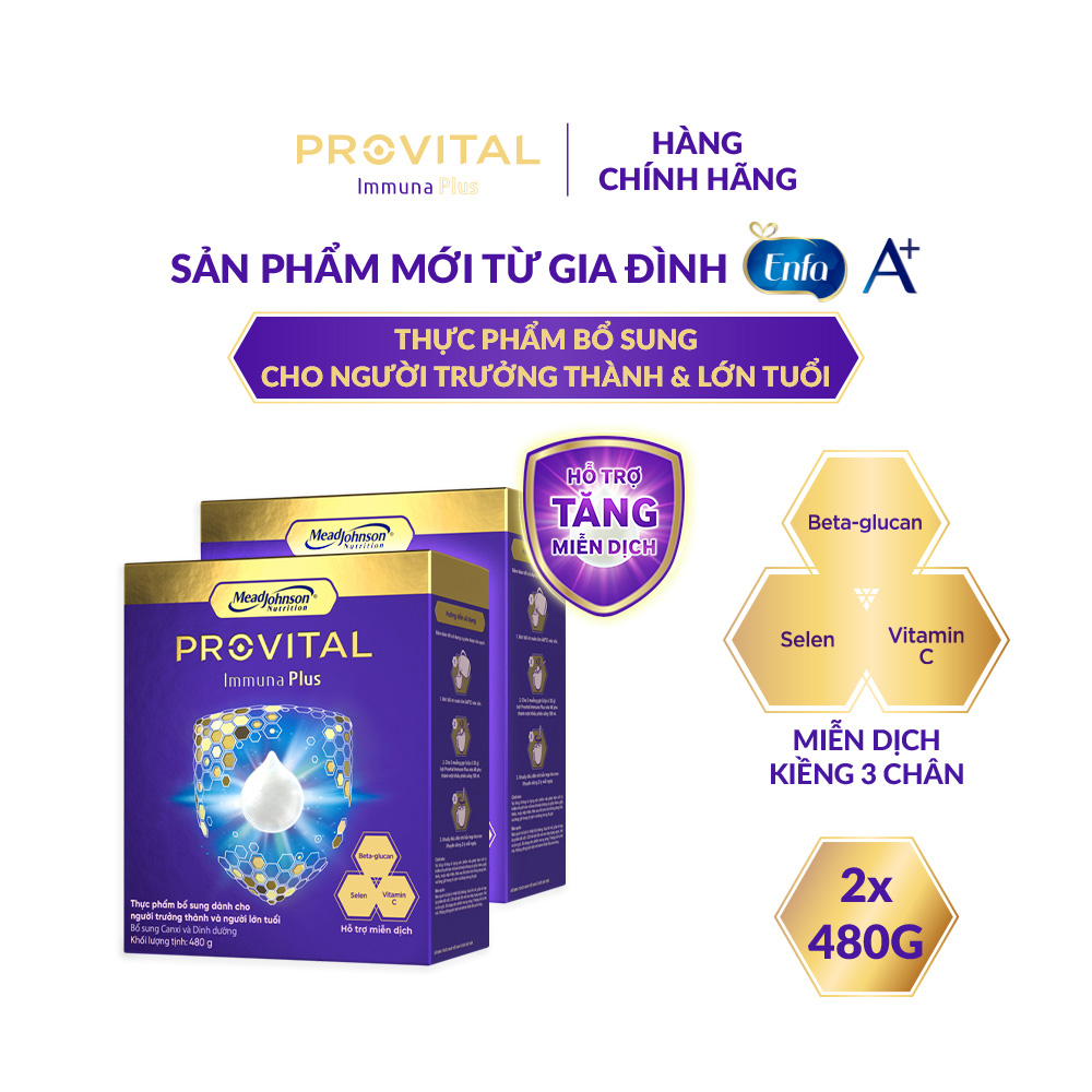 Bộ 2 Hộp sữa Provital Immuna Plus 480G - Giúp tăng cường hệ miễn dịch cho người trưởng thành và người lớn tuổi