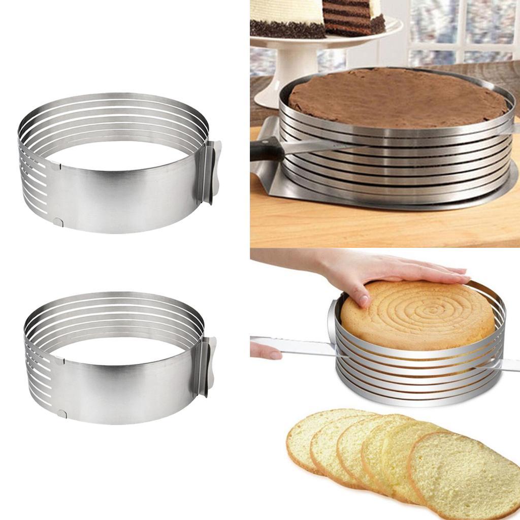2x Adjustable Round Stainless Mousse Cake  Mold Layer Slicer Cutter Bake