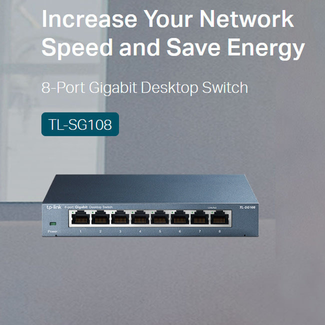 Switch TP-Link TL-SG108 Gigabit Hàng Chính Hãng - 8 cổng RJ45 10/100/1000Mbps, Vỏ Kim Loại