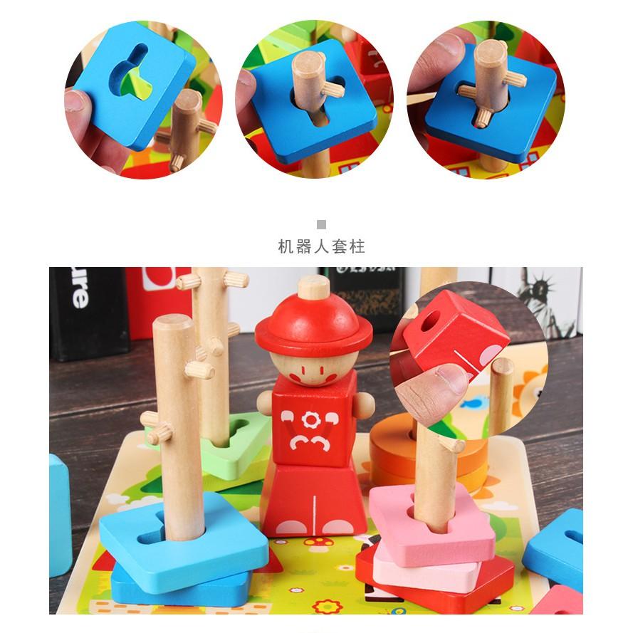 Bộ Luyện Tay Luồn Cọc Bằng Gỗ Theo Phương Pháp Montessori Giúp Rèn Sự Khéo Léo Tặng Tranh Ghép