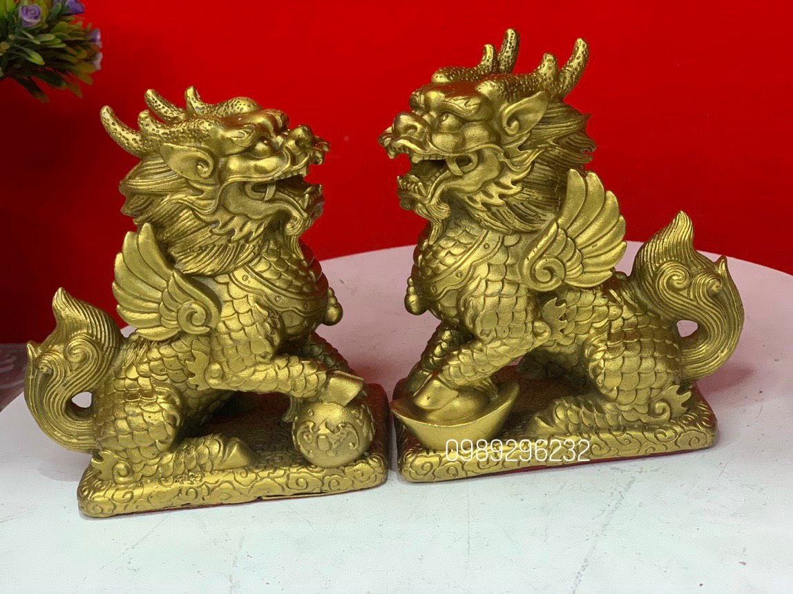 Đôi Kỳ Lân phong thuỷ bằng đồng vàng