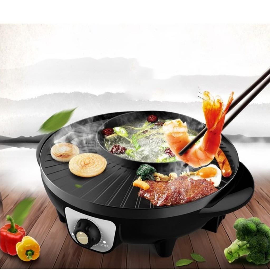 Nồi Lẩu Nướng Điện 2 in 1 Đa Năng 34cm, Công Suất Lớn 1800W