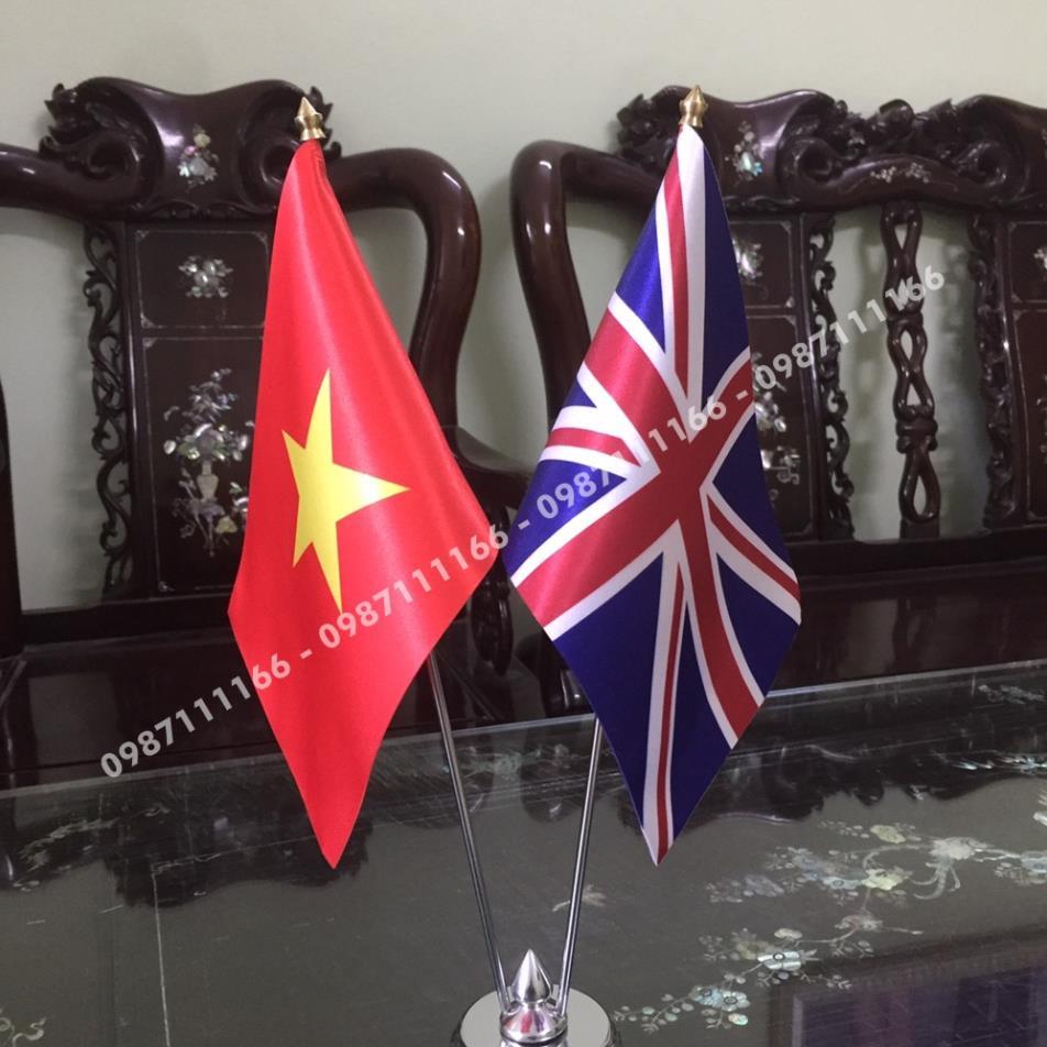 Cờ Để Bàn Đế Inox Loại cắm 2 cờ Việt Nam - Anh