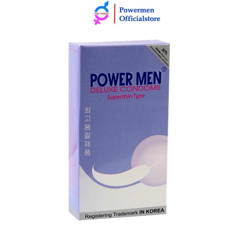 Bao cao su POWER MEN SUPERTHIN LONGER siêu mỏng chứa 5% benzocain kéo dài thời gian hộp 12 bao cao su