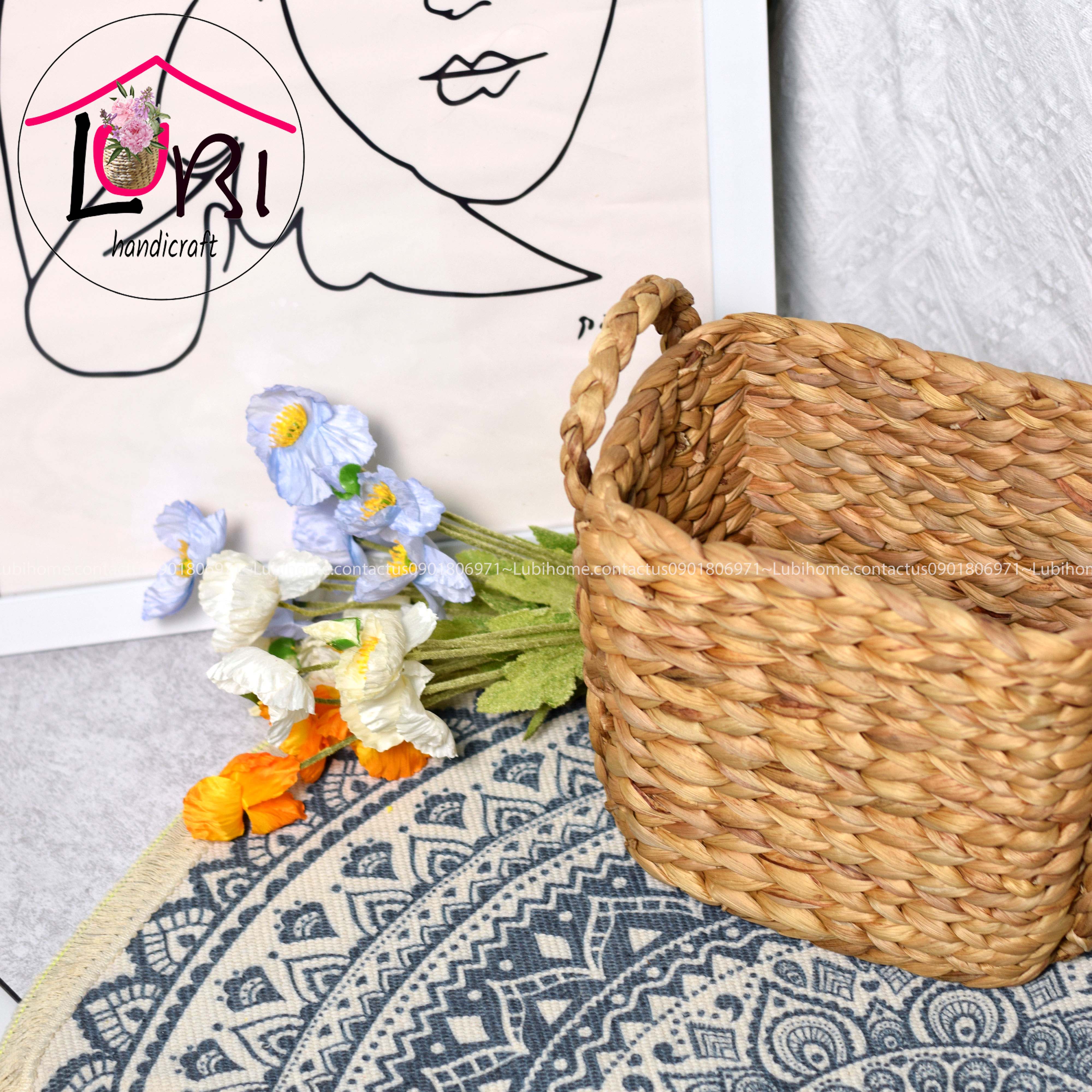 Lubihandicraft - Giỏ đựng đồ lục bình quai đan bím - mộc mạc