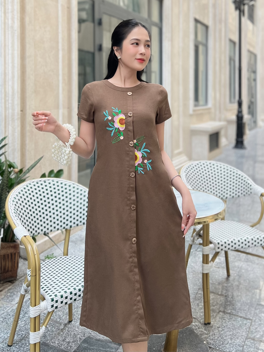 [HCM] Đầm dáng suông linen bột thêu hoa duyên dáng cho nữ MS111 - KHÁNH LINH STYLE