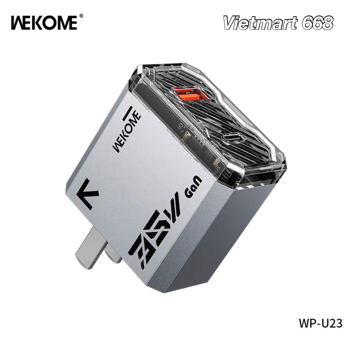Củ Sạc Nhanh 35W WEKOME WP-U23 Hỗ Trợ Sạc Nhanh GaN 35W - Tích Hợp 2 Cổng TypeC + USB-A - Hàng Chính Hãng