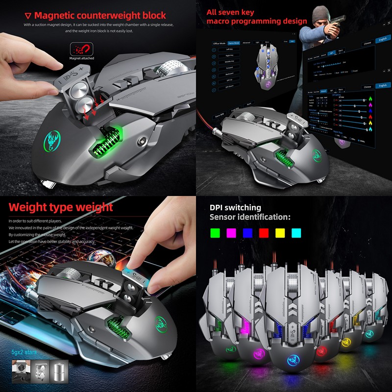 Chuột cơ gaming led RGB 6400DPI - J800 mechanical Gaming mouse