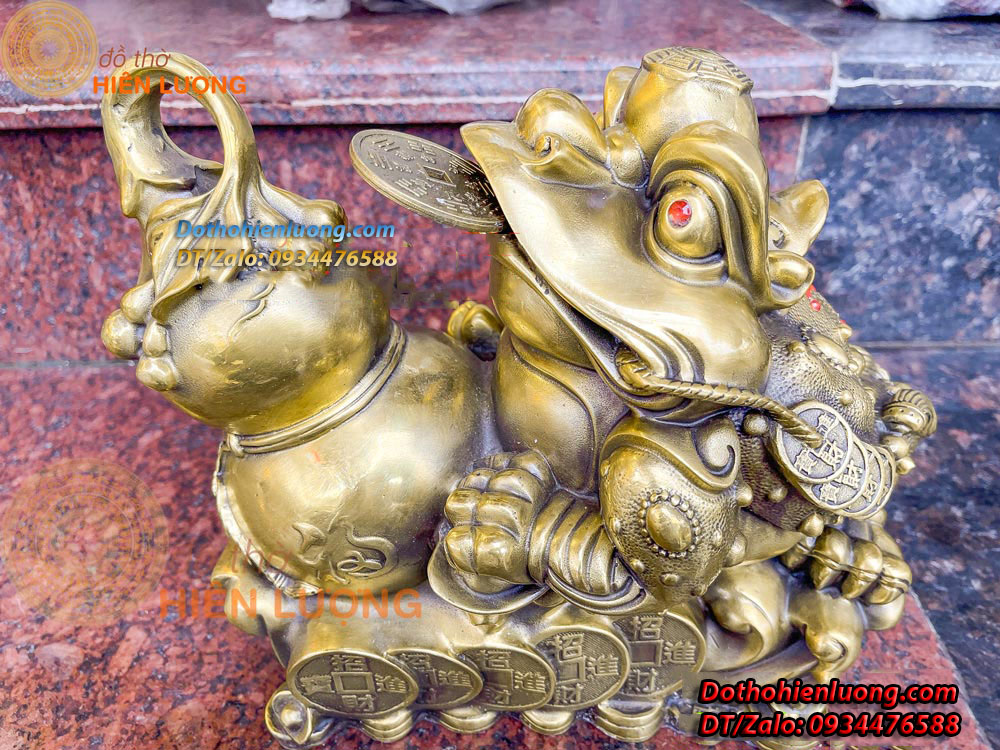 Tượng Cóc Ngậm Tiền Cưỡi Mây Ôm Hồ Lô Bằng Đồng Nguyên Chất Kích Thước 27x17x24cm, Nặng 4kg - Đồ Thờ Hiên Lượng