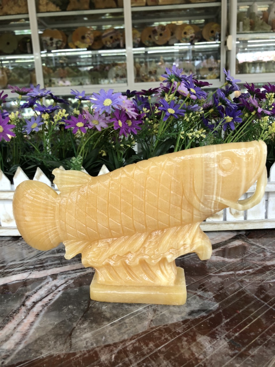 Tượng cá rồng phong thủy đá ngọc hoàng long size nhỏ trang trí bàn làm việc - Dài 22 cm