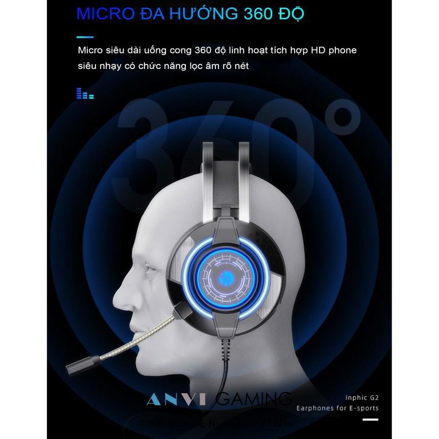 Tai Nghe Headphone Gaming INPHIC G2 LED RGB - Âm Siêu Trầm Sống Động Nhẹ Dẻo - Hàng Nhập Khẩu