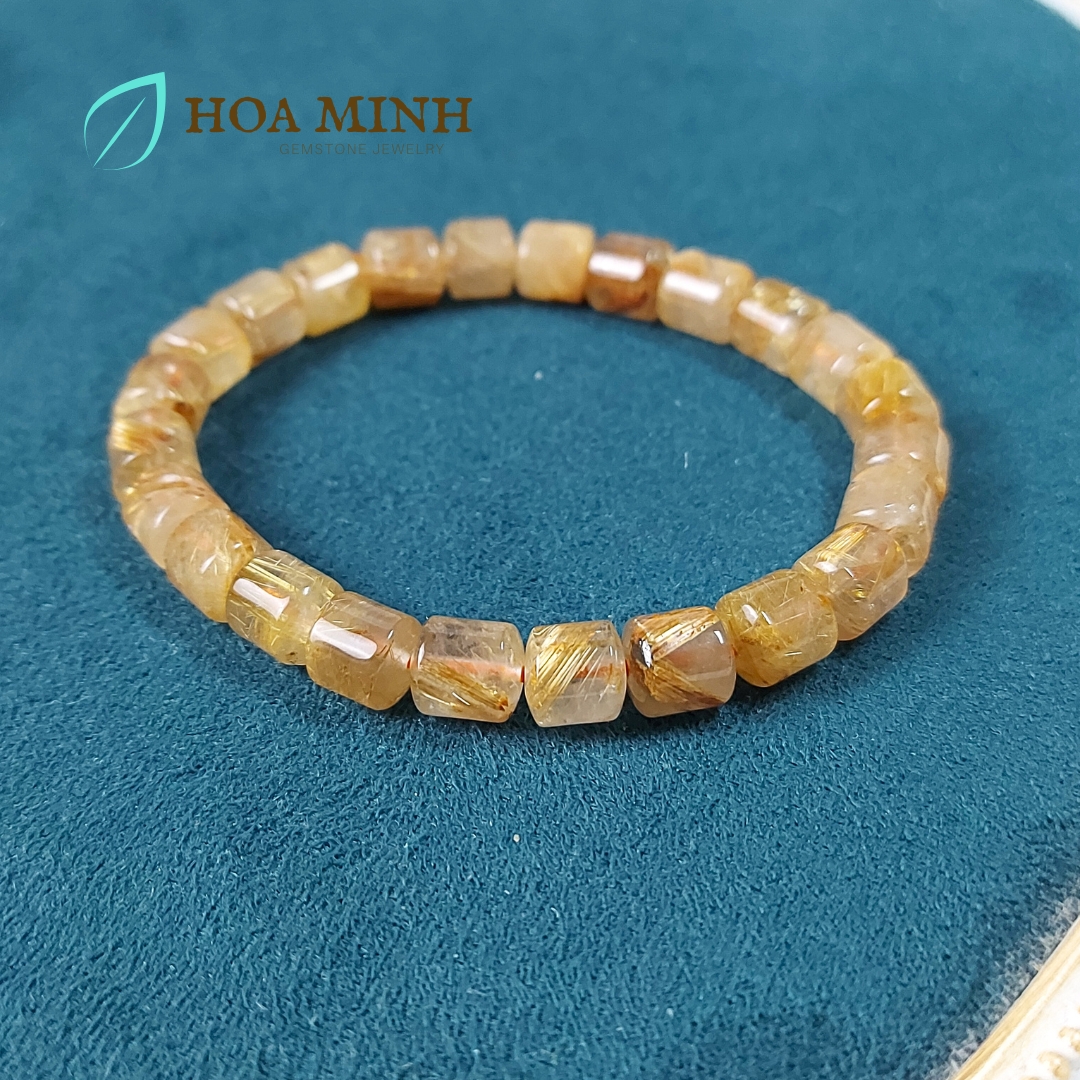 Vòng tay đá Thạch Anh Tóc Vàng tự nhiên VVIP kiểu lu thống size 7.5x8 li phong cách đẳng cấp, sang trọng