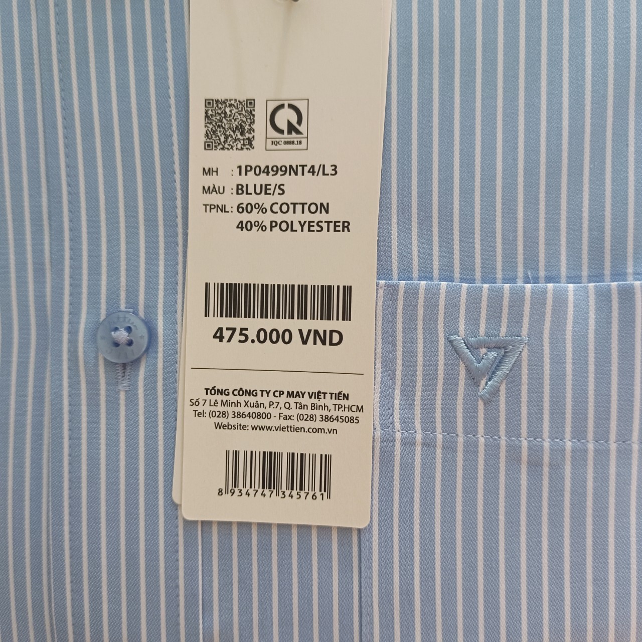 Viettien- Áo sơ mi nam Việt Tiến dài tay Việt Tiến mã 1P0499NT4/L3 thanh lịch, sang trọng từ sợi Cotton