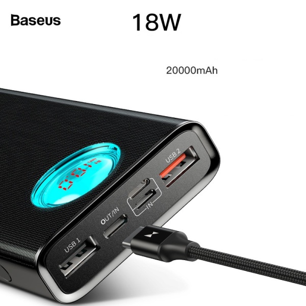 Pin dự phòng thương hiệu Baseus (BS-20KP203) (đen)cao cấp dung lượng 20000mAh công nghệ sạc nhanh cổng PD 3.0 sạc 2 chiều và Qualcomm QC 3.0 thiết kế đẹp độc đáo có màn hình LCD báo dung lượng Pin - Hàng chính Hãng