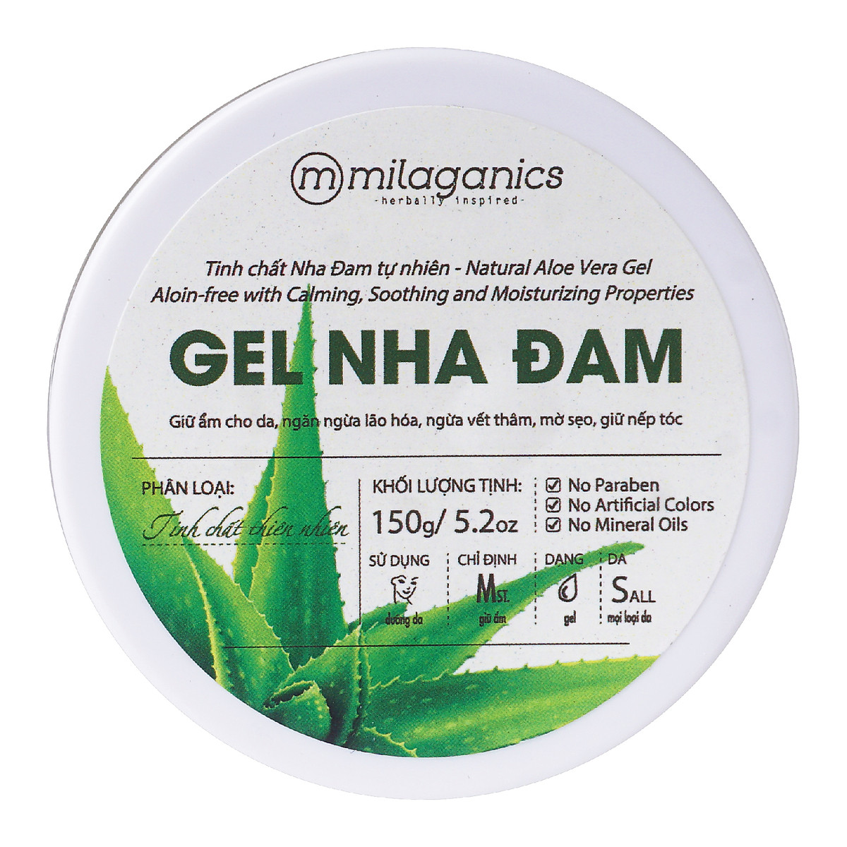 Gel Lô Hội Làm Mát Da, Ngừa Mụn, Chống Lão Hóa Milaganics (150g)