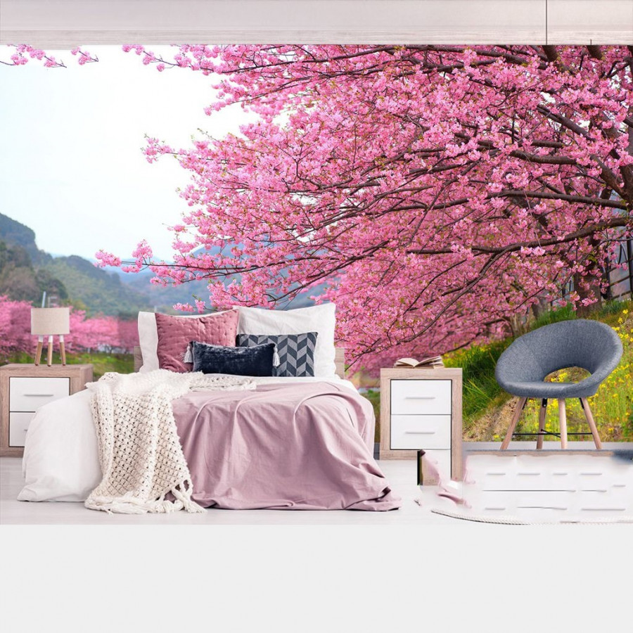 Tranh dán tường 3d hoa đào hồng PC53