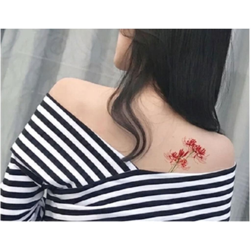 Hình xăm dán hoa bỉ ngạn đỏ 10x6cm