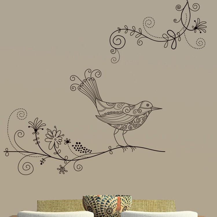 Decal trang trí tường / Kính Cao cấp - Chim hoa văn tinh tế