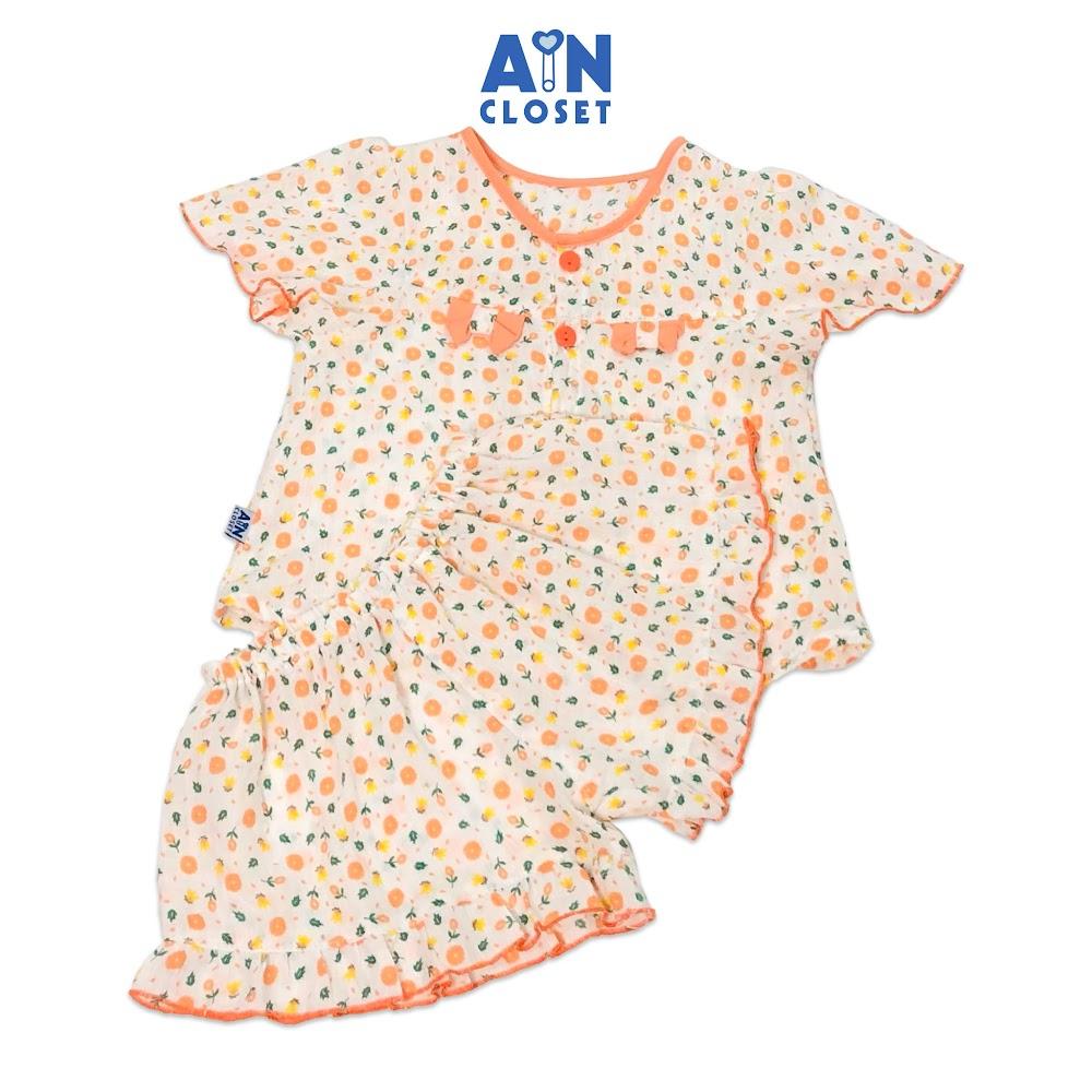 Bộ quần áo ngắn bé gái họa tiết Hoa Mộc nhí cam cotton dệt - AICDBGGMEONJ - AIN Closet