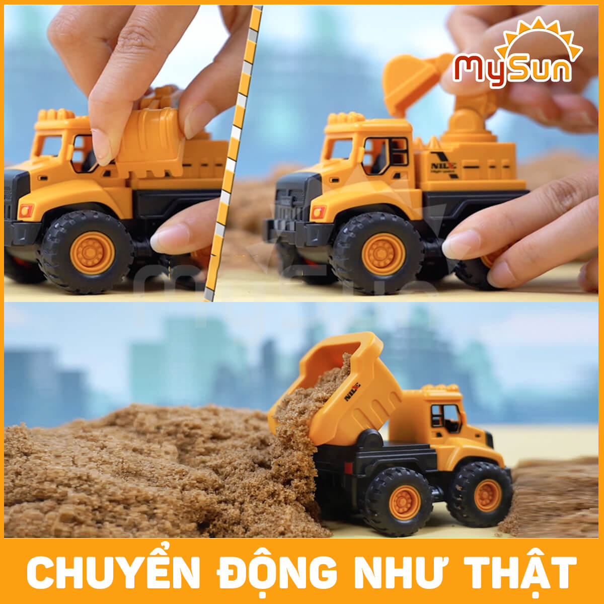 Bộ xe đồ chơi CÔNG TRÌNH cho bé trai mô hình Cần cẩu, Xe Ben, Xe Tải, Trộn bê tông – MySun