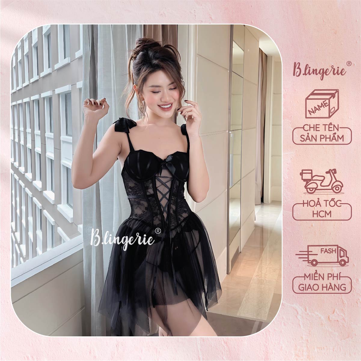 Váy Ngủ Nữ Phối Ren - B.Lingerie