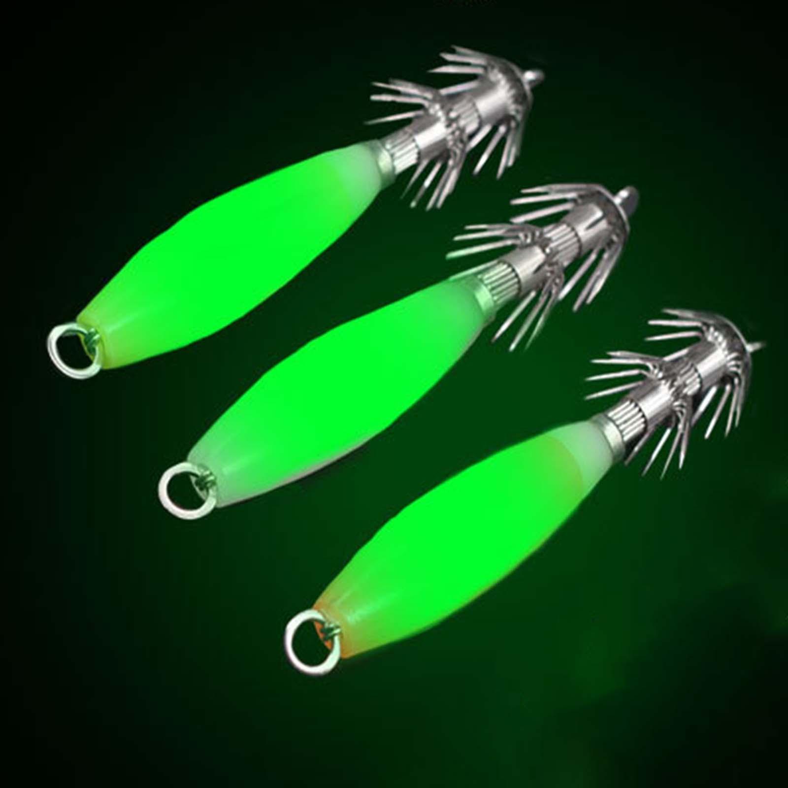 3x Luminous Squid Jig Hooks Artificial Fishing Lures Metal Hook Squid Lures