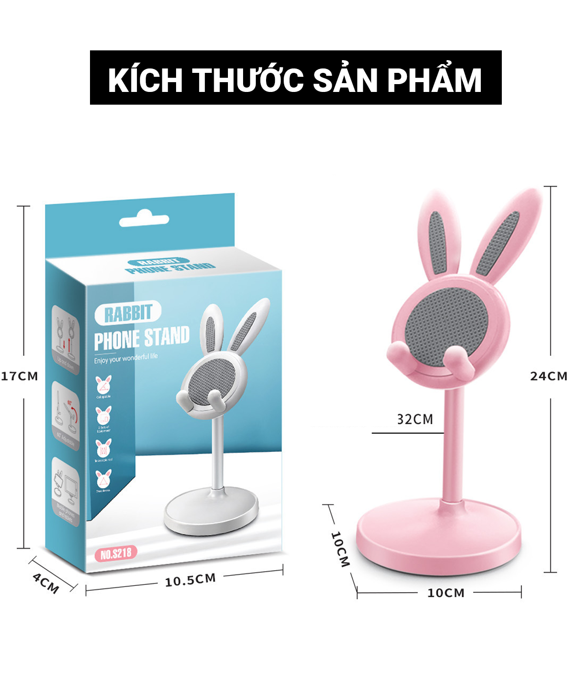Gía Đở Điện Thoại, Máy Tính Bảng Hình Thỏ Dễ Thương , Có Thể Điều Chỉnh Nâng Và Thu Nhỏ , Có Đáy Silicone Chống Trượt Cao Cấp - Hàng Chính Hãng Teement