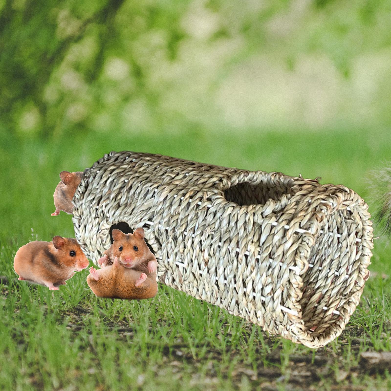 Hamster Grass Tunnel Tunnel Nest with Open Entrance House Peep Hole Home Hamster Toys Hideout for Syrian Hamster Rats Chinchilla Mice