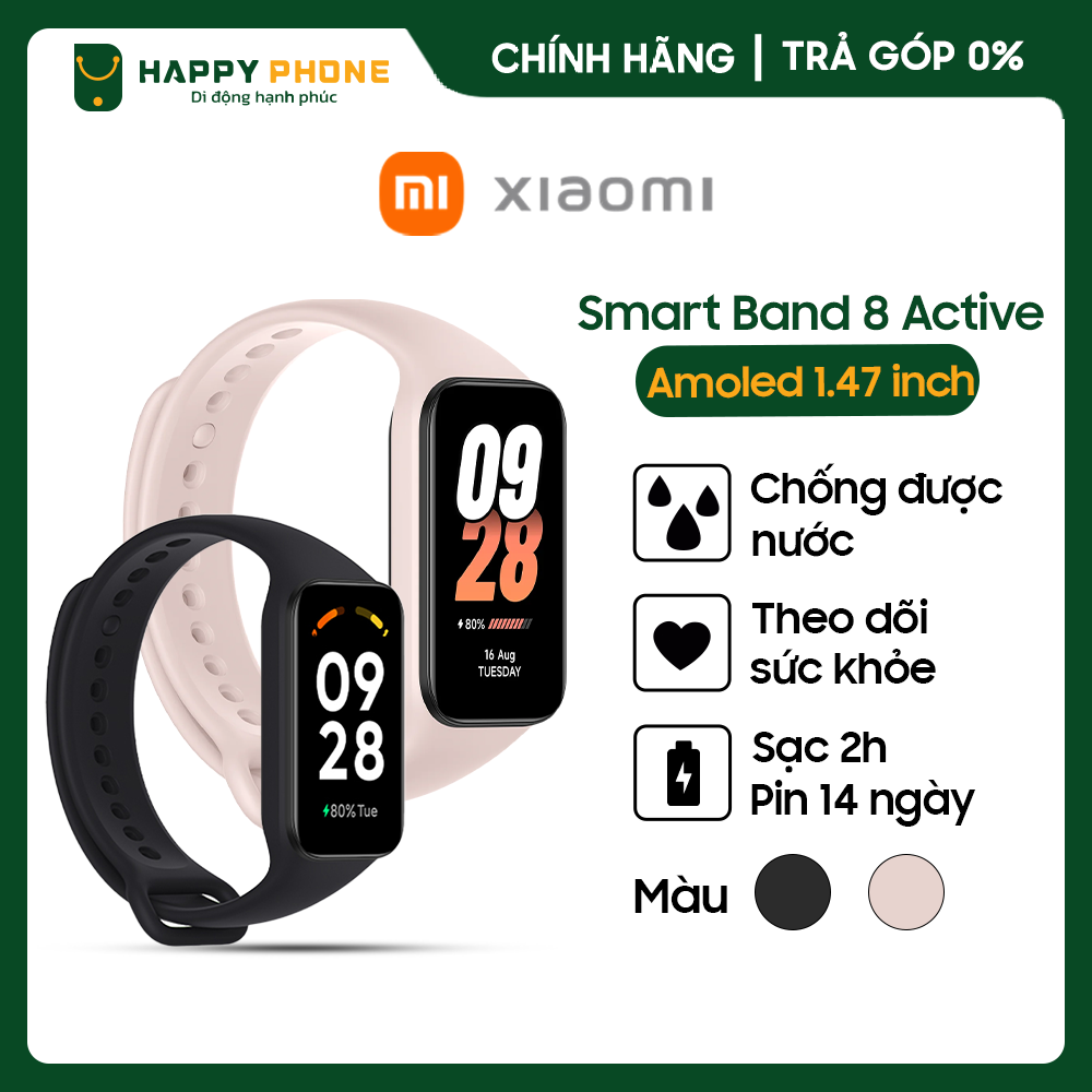 Vòng Đeo Tay Thông Minh Xiaomi Smart Band 8 Active Đen - BHR7422GL - Hàng chính hãng