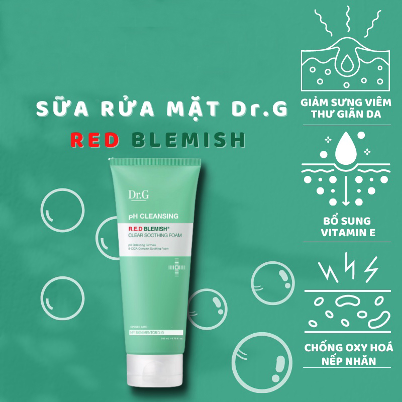 Sữa Rửa Mặt Dành Cho Da Mụn, Nhạy Cảm Dr.G pH Cleansing R.E.D Blemish Clear Soothing Foam 150ml